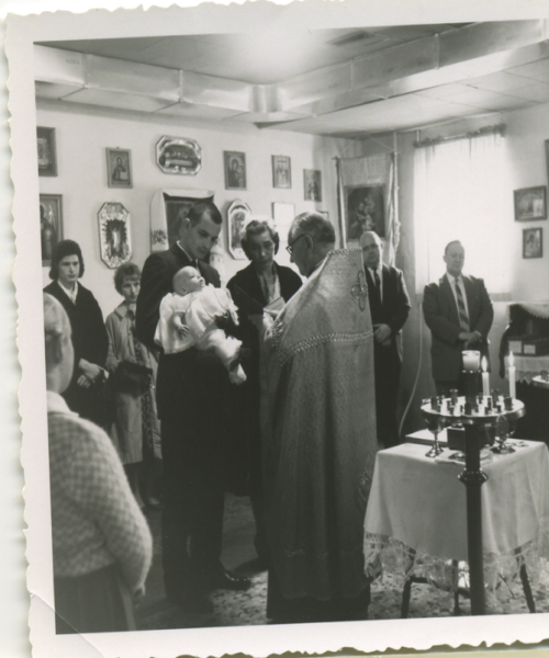 Afanasy baptizing his grandson, 1961.